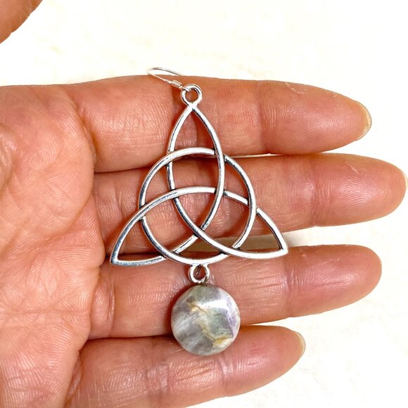 2/$20, Genuine Purple Opalized Fluorite Celtic Trinity Sterling Silver Earrings - Picture 7 of 9